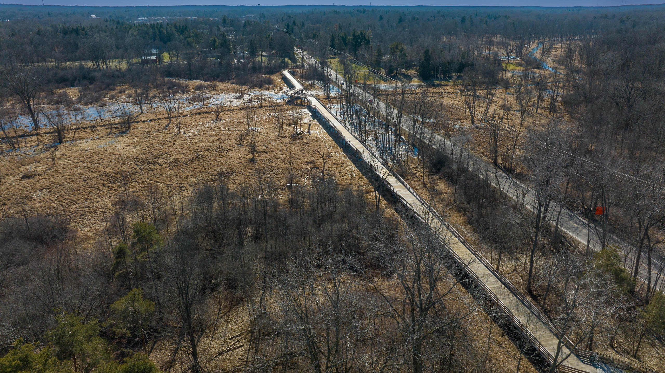 Pedestrian boardwalk along Okemos Road in Meridian Township